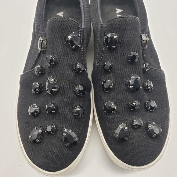 Fiever women EU 37 Black shoes canvas slip on casual with large gems jeweled - Picture 1 of 11